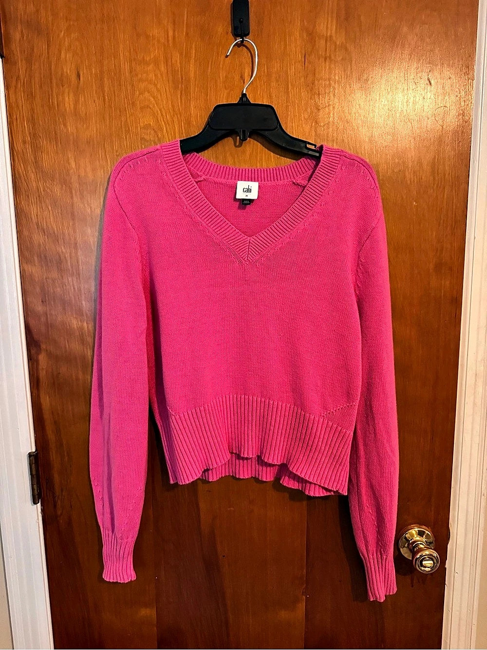 Cabi Featherweight Deep-V Pink Sweater
